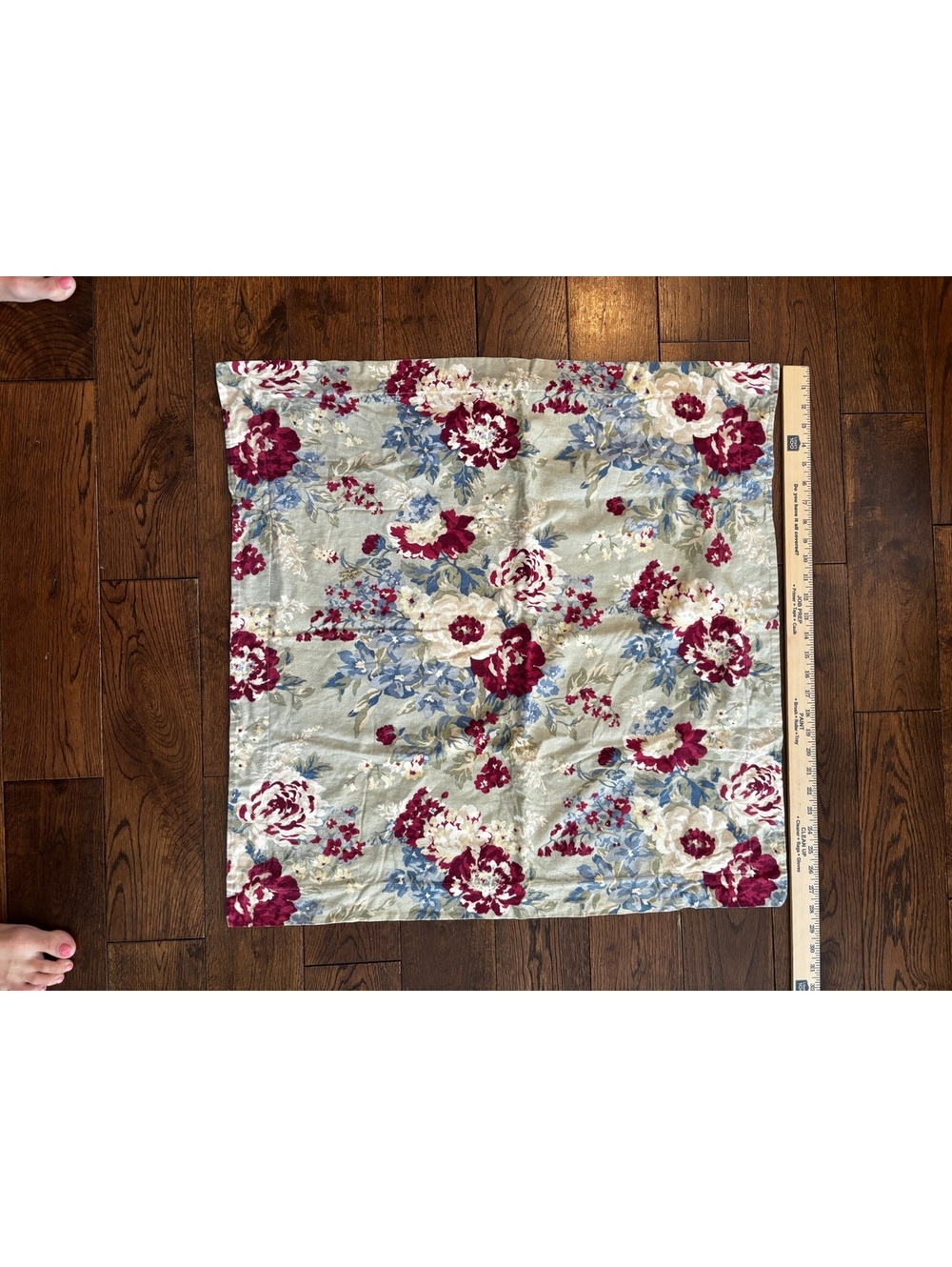 Vintage Pottery Barn Floral Square Euro Shams with Burgundy and Blue Flowers